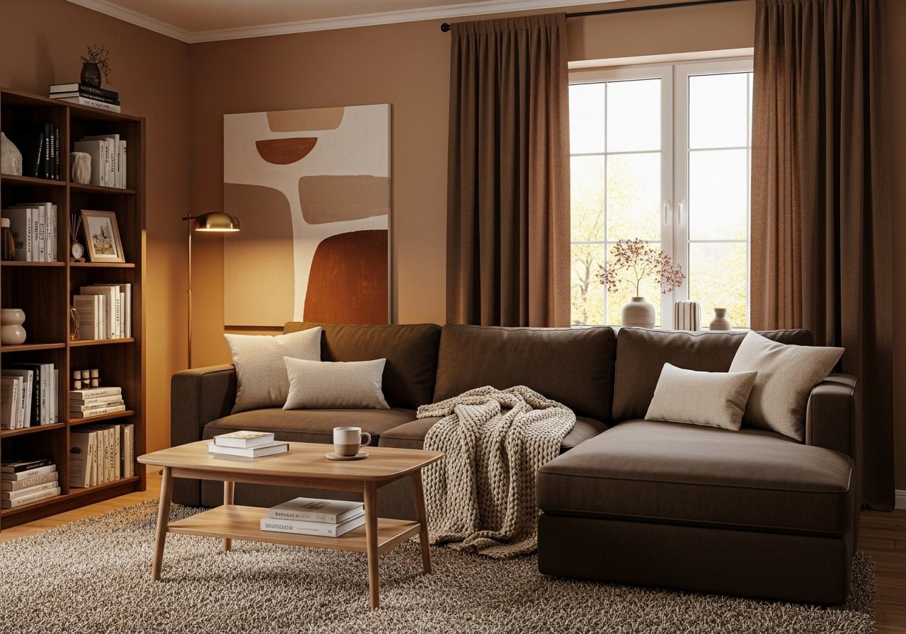 Brązowy salon – ciepło i przytulność w aranżacji wnętrza