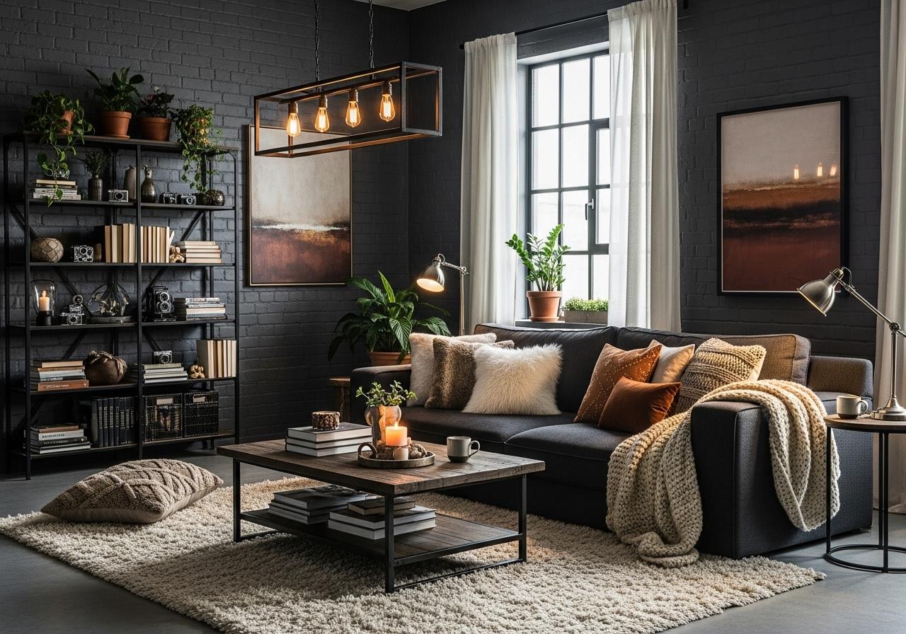 Industrialne wnętrza w ciemnych barwach – jak uniknąć przytłaczającego efektu?