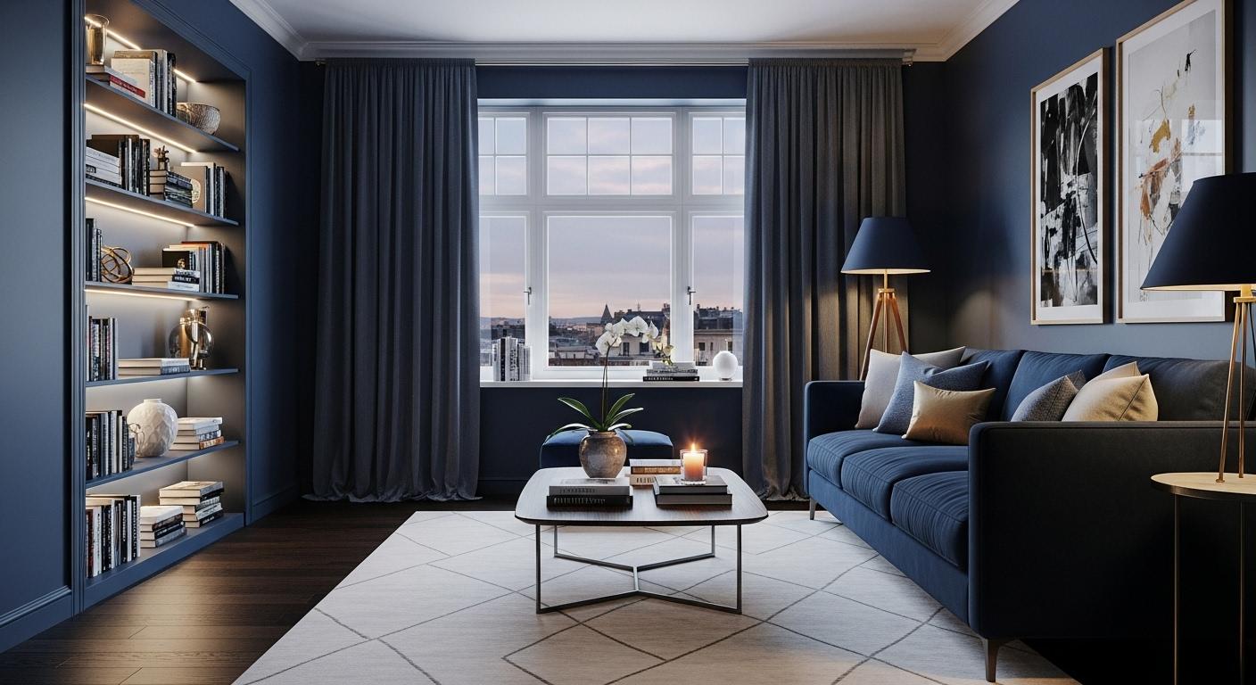 Ciemny salon – jak urządzić wnętrze w czerni, granacie i głębokich barwach?