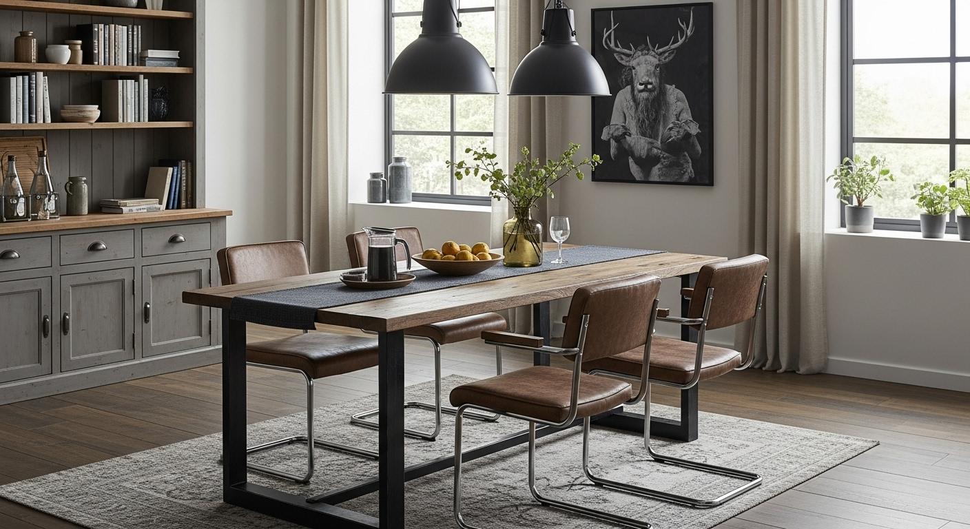 Jakie stoły i krzesła pasują do jadalni w stylu industrialnym?