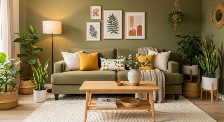 Oliwkowy salon – jak urządzić wnętrze w modnym odcieniu zieleni?